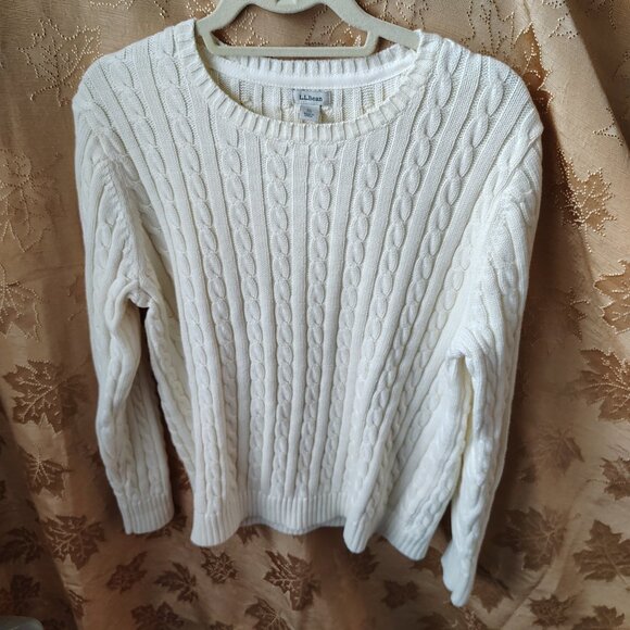 L.L. Bean Sweater Creme Pullover White Cable XL - Picture 5 of 8